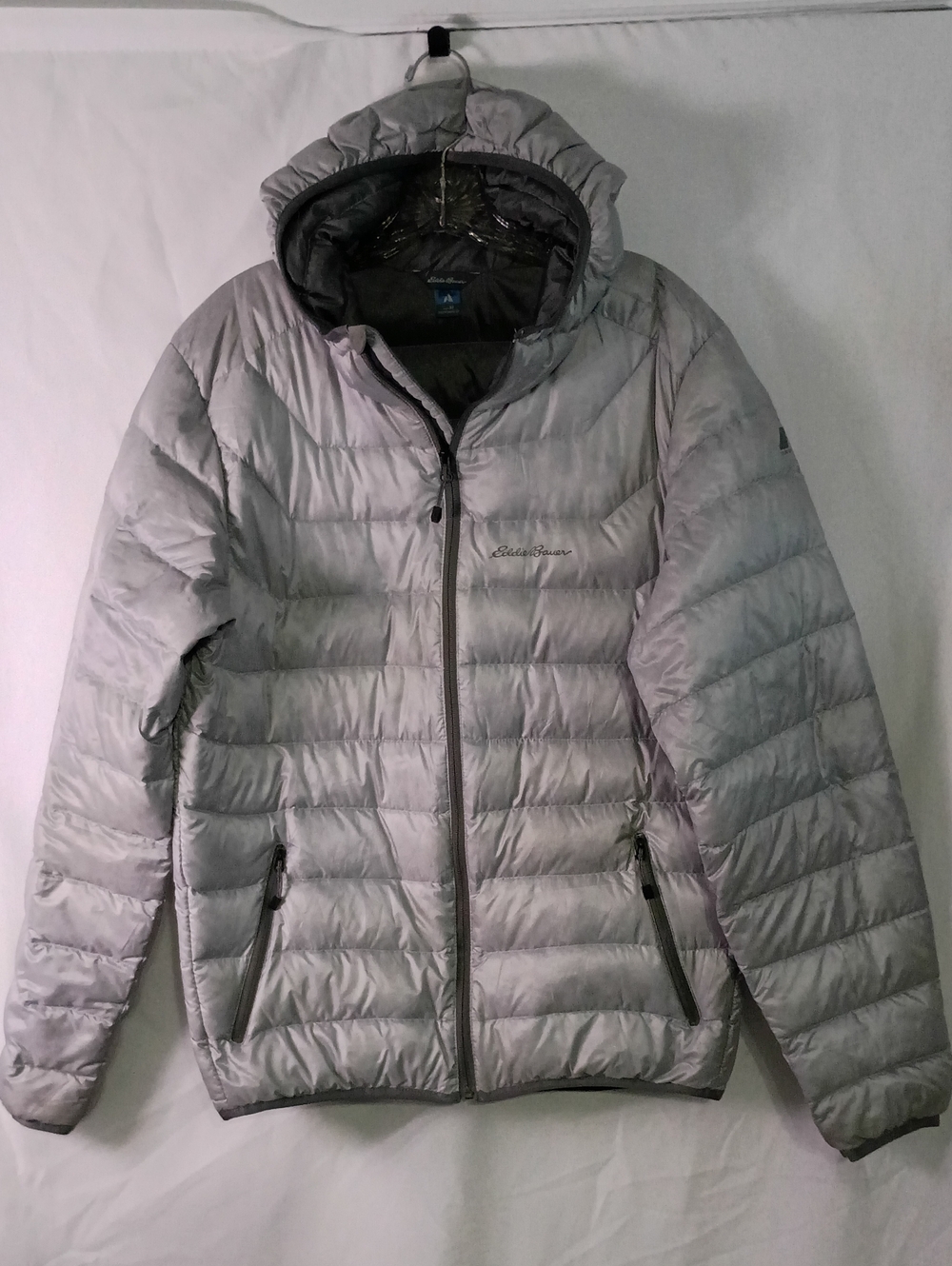 Eddie Bauer Light Silver Quilted Hooded Down Puffer Jacket